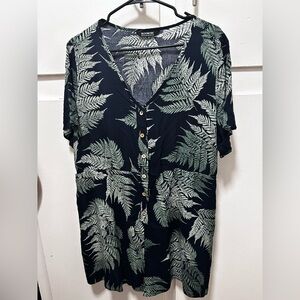 Blue and Green Fern Print Button-Up Romper